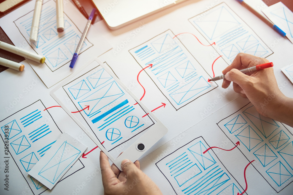 Poster ux graphic designer creative sketch planning application process development prototype wireframe for