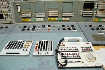 Main control board in a control operations room of the reactor of the Chernobyl Nuclear Power Plant