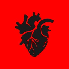 Isolated black human heart illustration on red background. Heart icon in flat style. St. Valentines Day. Be my Valentine.