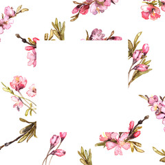 Spring Flowers Watercolor. Tender Blush Heart. Floral Heart on transperent background. Pink Wreath