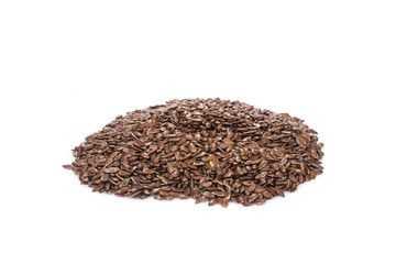 Flax seeds, linseed pile isolated on white background.Organic food concept