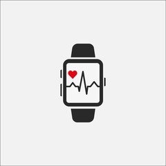 A smart clock with a picture of the heart rate on the screen isolated on a gray background. Watch icon. Heartbeat line.