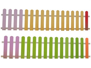 Multicolor fence on white background.