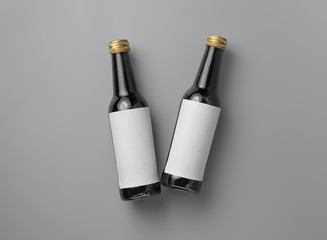 Mini wine bottle on grey background for print design and mock up,Blank Label