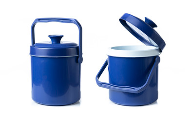 Handheld blue refrigerator isolated on white background