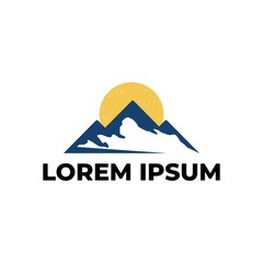 Mountain and Sun Logo Vector, Illustration.