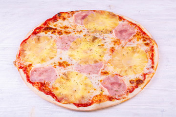 Hawaiian fresh pineapple and bacon cheese pizza