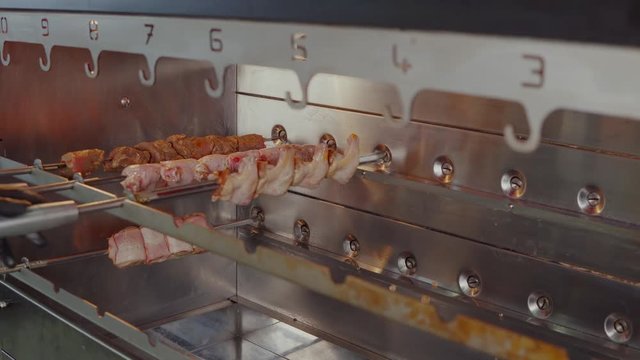 Making kebab in restaurant kitchen.