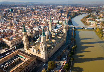 Aerial view of Zaragoza with Basilica