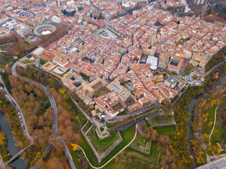 View from drone of Pamplona, Spain