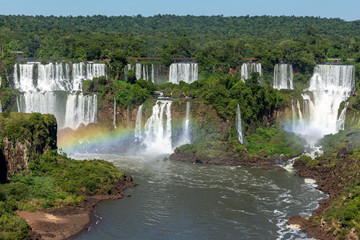 Fototapeta na wymiar Amazing view of Iguazu Falls, one of the new seven wonders of the world, on the border with Brazil and Argentina.