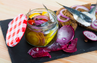 Homemade pickled sprats