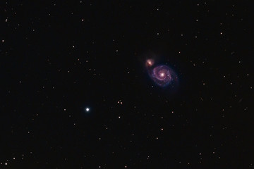 Fototapeta na wymiar The Whirlpool Galaxy in the constellation Canes Venatici photographed from Wachenheim in Germany.