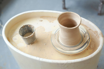 jug made of clay in a pottery workshop