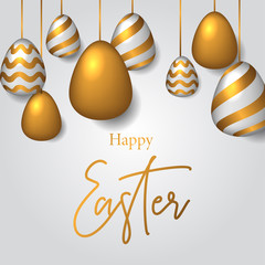 luxury banner template 3D easter egg illustration with golden color decoration