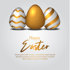 luxury banner template 3D easter egg illustration with golden color decoration
