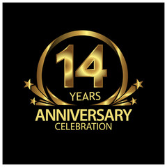 fourteen years anniversary golden. anniversary template design for web, game ,Creative poster, booklet, leaflet, flyer, magazine, invitation card - Vector