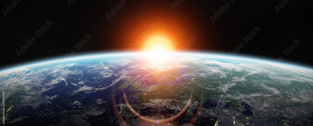 Poster View of blue planet Earth in space 3D rendering elements of this image furnished by NASA