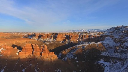 Aerial view drone flying above Charyn Canyon National Reserve of Kazakhstan