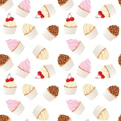 Cupcakes and muffins. Pastry background. Seamless pattern. Raster Illustration