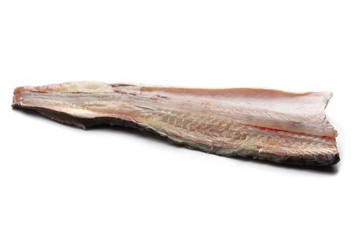 Jesiotr świeże mięso ryby na białym tle. © foodandcook