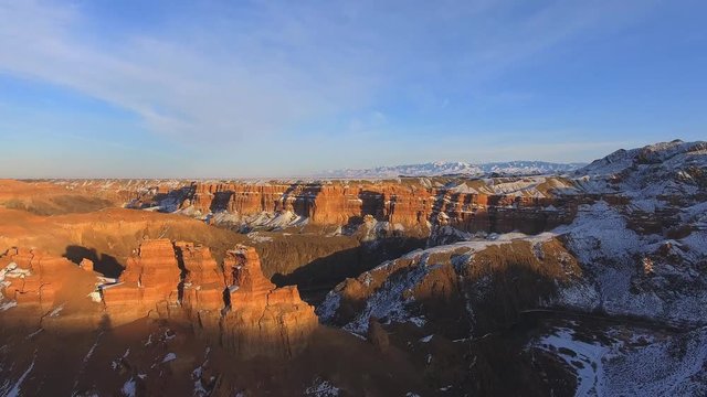 Aerial view drone flying above Charyn Canyon National Reserve of Kazakhstan