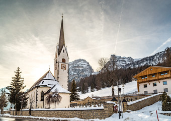 Catholic church in Alpine panorama