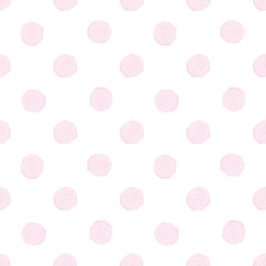 Watercolor pattern circles in pastel colors. Watercolor pink spots on white background.
