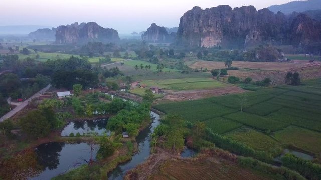 Aerial view limestone mountain range travel attraction in Noen Maprang district, Phitsanulok, Thailand