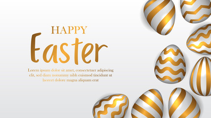 Luxury easter with realistic 3D egg with golden decoration for banner poster background