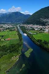 The Maggia river Delta in Ascona City next to Locarno at Lake Maggiore