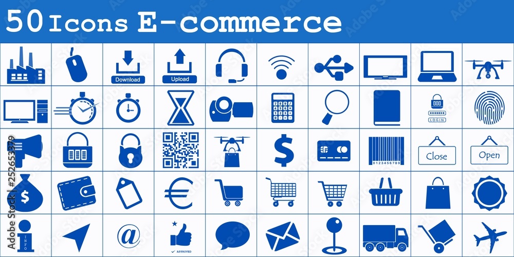 Poster Commerce en ligne en 50 icônes