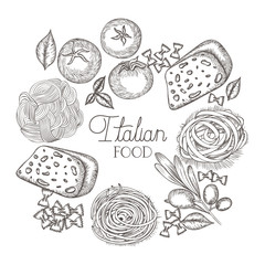 delicious italian food in drawing