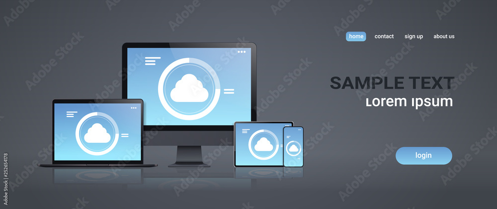 Poster internet connection mobile and computer application cloud synchronization tablet smartphone pc scree