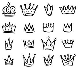 Set of crown illustrations in sketching style. Corona symbols. Tiara icons. © liubov