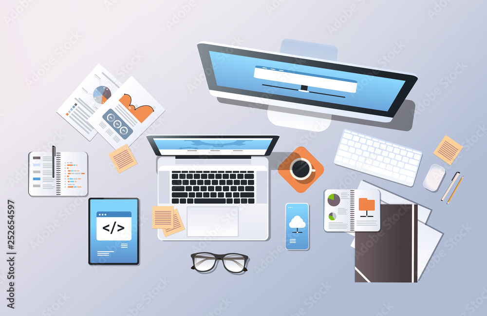 Poster cloud data center computer connection hosting server database synchronize concept top angle view des