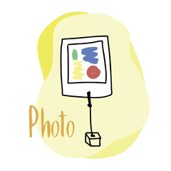 Vector drawing of a photo stand stylized as a children's drawing by hand.