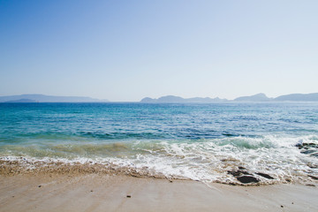Blue sea in Melide beach, Pontevedra, Spain
