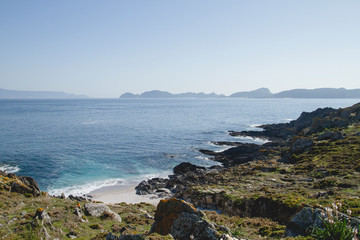 Landscape with Cies Islands views in Cabo Home, in Galicia, Spain