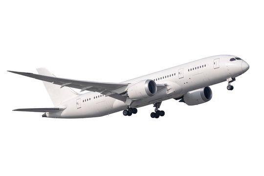 A pure with Boeing 787 no logo take-off isolated side view