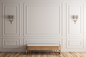 White interior with bench - obrazy, fototapety, plakaty