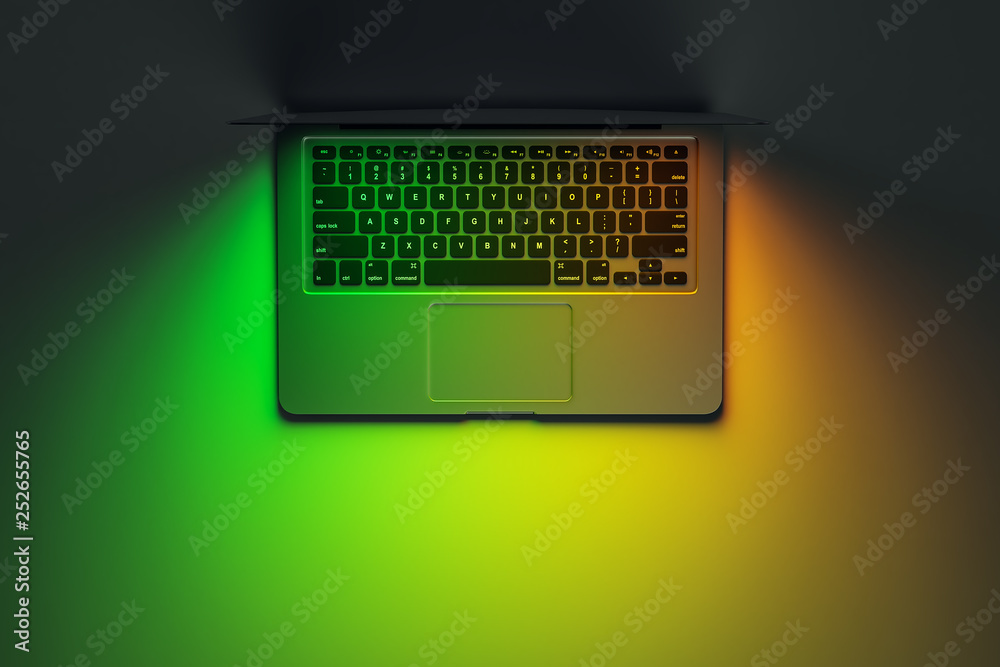 Poster topview of laptop on gradient table