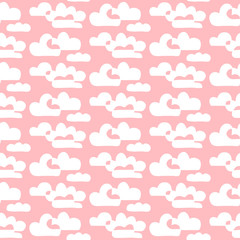 White clouds on pink font hand drawn seamless pattern cartoon style