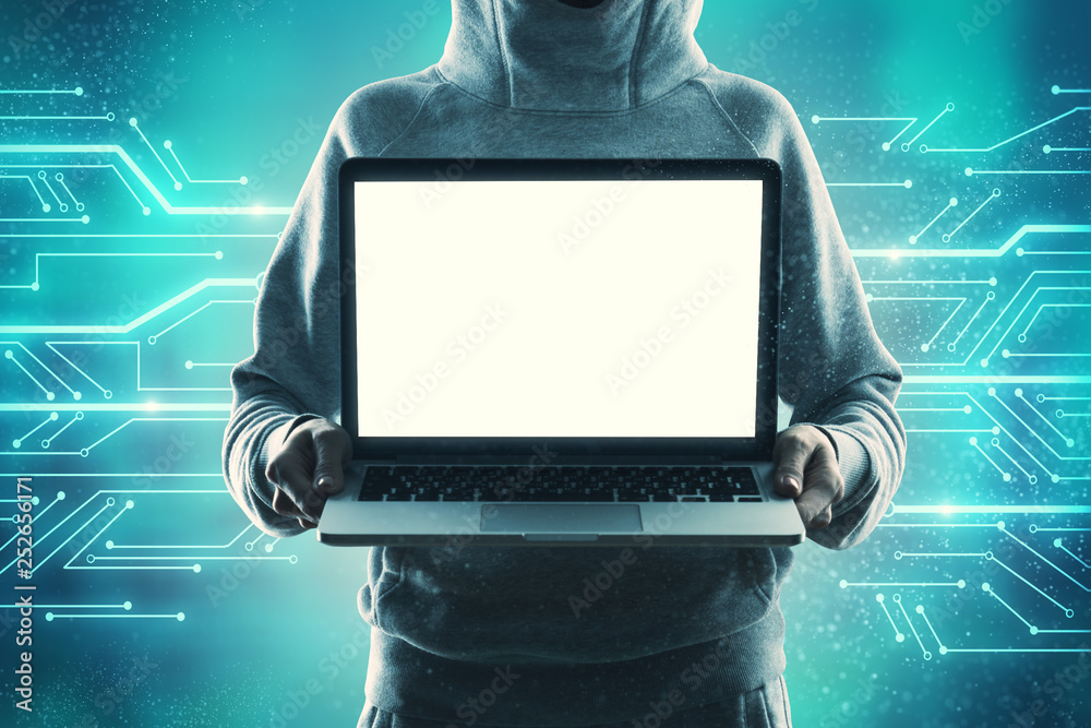 Poster Hacker with empty laptop