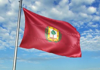 Vizcaya province of Spain flag waving sky background 3D illustration