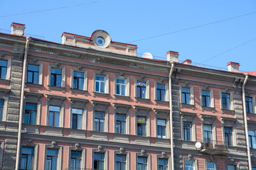 View of buildings, streets, bridges, rivers and canals of St. Petersburg, Russia.