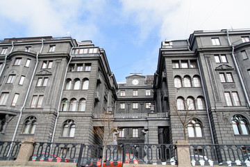 View of buildings, streets, bridges, rivers and canals of St. Petersburg, Russia.