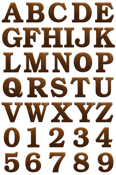 Set of Leather texture english alphabet set, isolated on white background