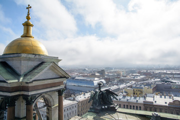 View of buildings, streets, bridges, rivers and canals of St. Petersburg, Russia.