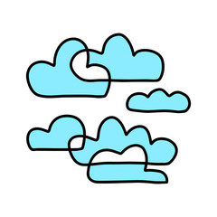 BLack blue and white hand drawn contour clouds hand drawn illustration